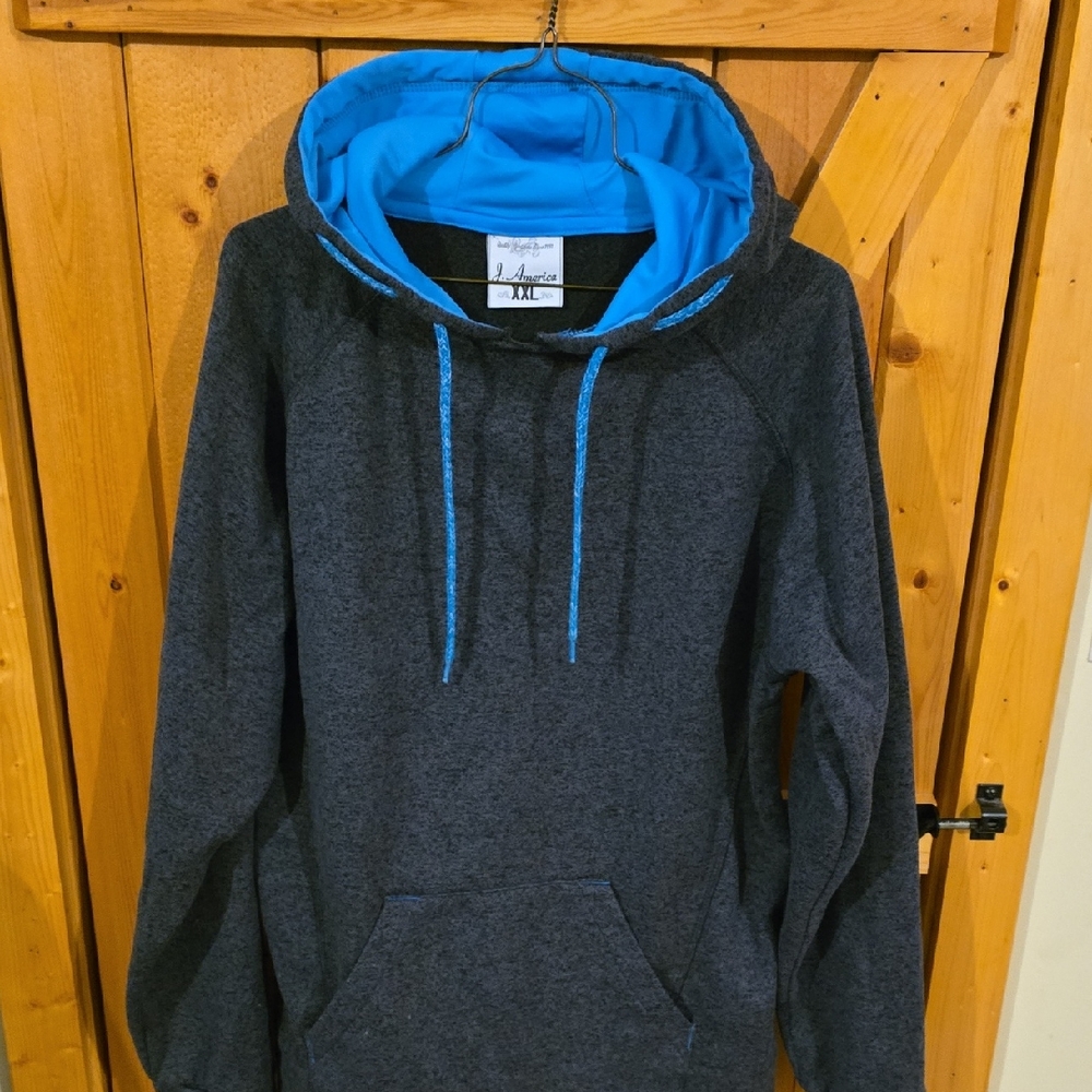 Womens Gray and Blue Hoodie J. America Size XXL